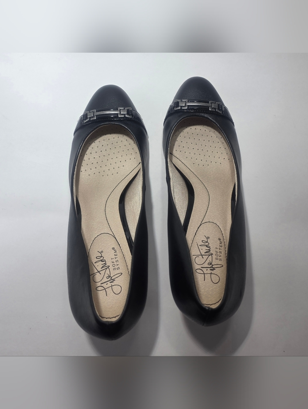 LifeStride Black Pumps 9W Wide Comfort Soft System Kitten Heel Work Shoes